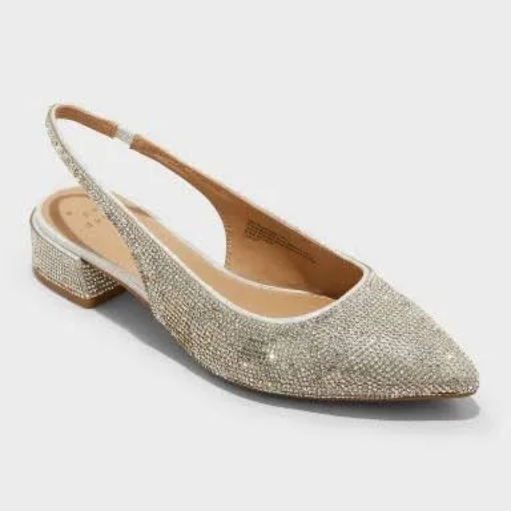 A New Day Women's Elle Wide Width Rhinestone Slingback Pointed Toe Heels 9W